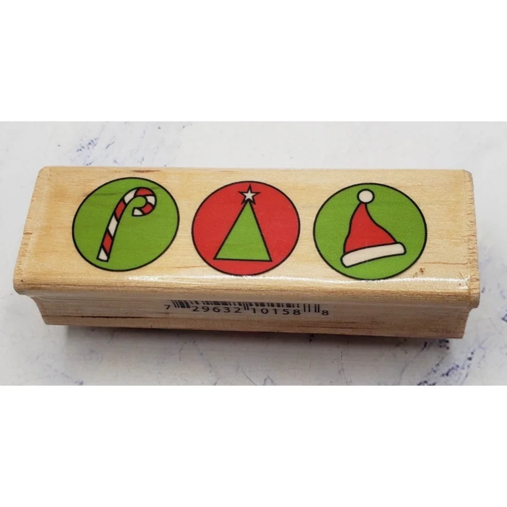 Studio G Katie & Co Christmas Hat Tree Candy Cane Wood Mounted Rubber stamp
